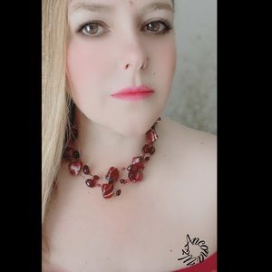 Beautiful  Red Shell Red Strand Chunky double Necklace  17” L